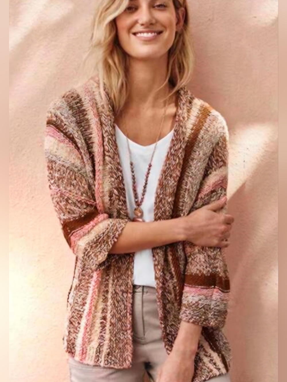 J. Jill Size Medium Petite Cardigan Open Chunky Baja Oversize Cotton Blend Sprin